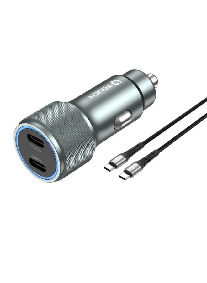 IQ TOUCH IQ Touch 66W Dual Type-C Car Charger with Type-C Charging Cable, Dual USB-C Ports, Aluminum Alloy Body, Includes USB-C to USB-C Cable, Compatibility for Phones, Tablets, and Laptops  - Image 1