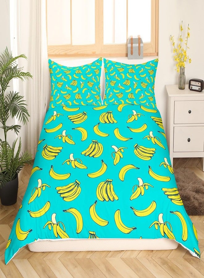 Feelyou Cartoon Banana Duvet Cover Tropical Fruit Bedding Set for Kids Boys Girls Delicious Banana Fruit Print Comforter Cover Soft Bed Set 1 Duvet Cover with 2 Pillowcases Queen Size (No Comforter) - Image 2