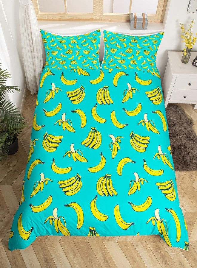 Feelyou Cartoon Banana Duvet Cover Tropical Fruit Bedding Set for Kids Boys Girls Delicious Banana Fruit Print Comforter Cover Soft Bed Set 1 Duvet Cover with 2 Pillowcases Queen Size (No Comforter) - Image 1