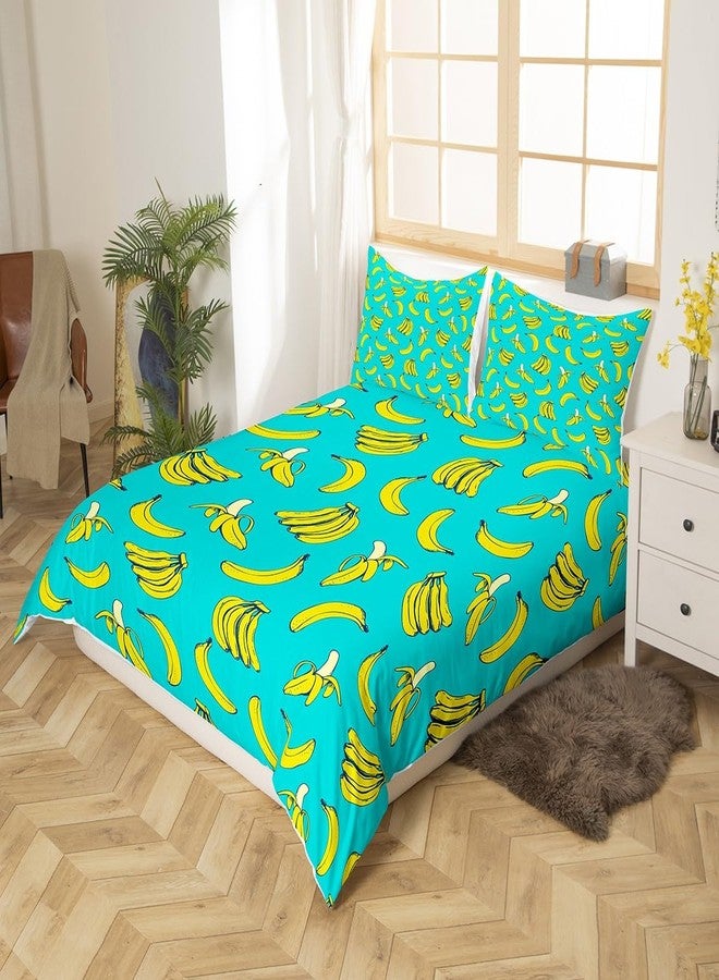 Feelyou Cartoon Banana Duvet Cover Tropical Fruit Bedding Set for Kids Boys Girls Delicious Banana Fruit Print Comforter Cover Soft Bed Set 1 Duvet Cover with 2 Pillowcases Queen Size (No Comforter) - Image 3