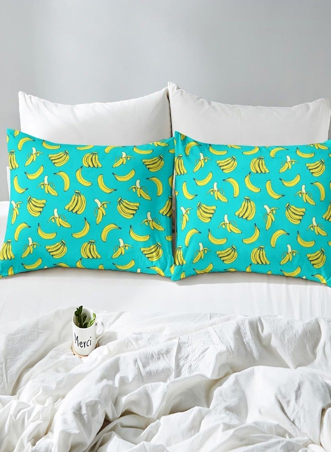 Feelyou Cartoon Banana Duvet Cover Tropical Fruit Bedding Set for Kids Boys Girls Delicious Banana Fruit Print Comforter Cover Soft Bed Set 1 Duvet Cover with 2 Pillowcases Queen Size (No Comforter) - Image 5