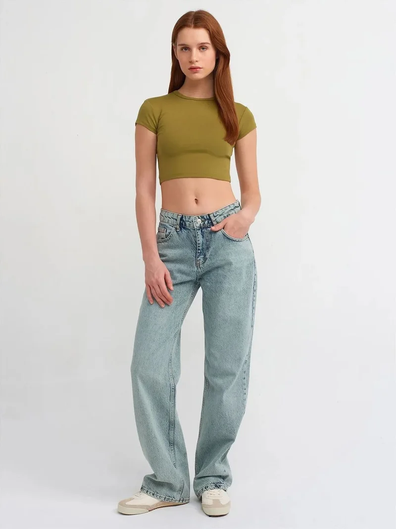 Dilvin DILVIN Mid-Waist Straight-Leg Cotton Denim Jeans
