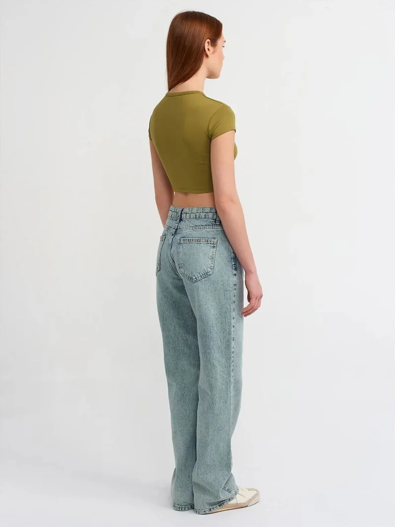 Dilvin DILVIN Mid-Waist Straight-Leg Cotton Denim Jeans