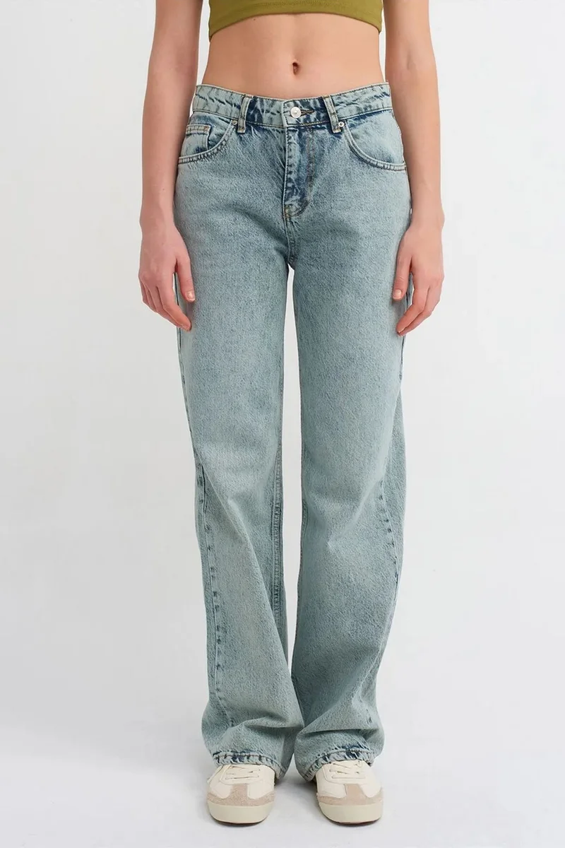 Dilvin Light Blue Denim DILVIN Mid-Waist Straight-Leg Cotton Denim Jeans for Women | Best Price UAE
