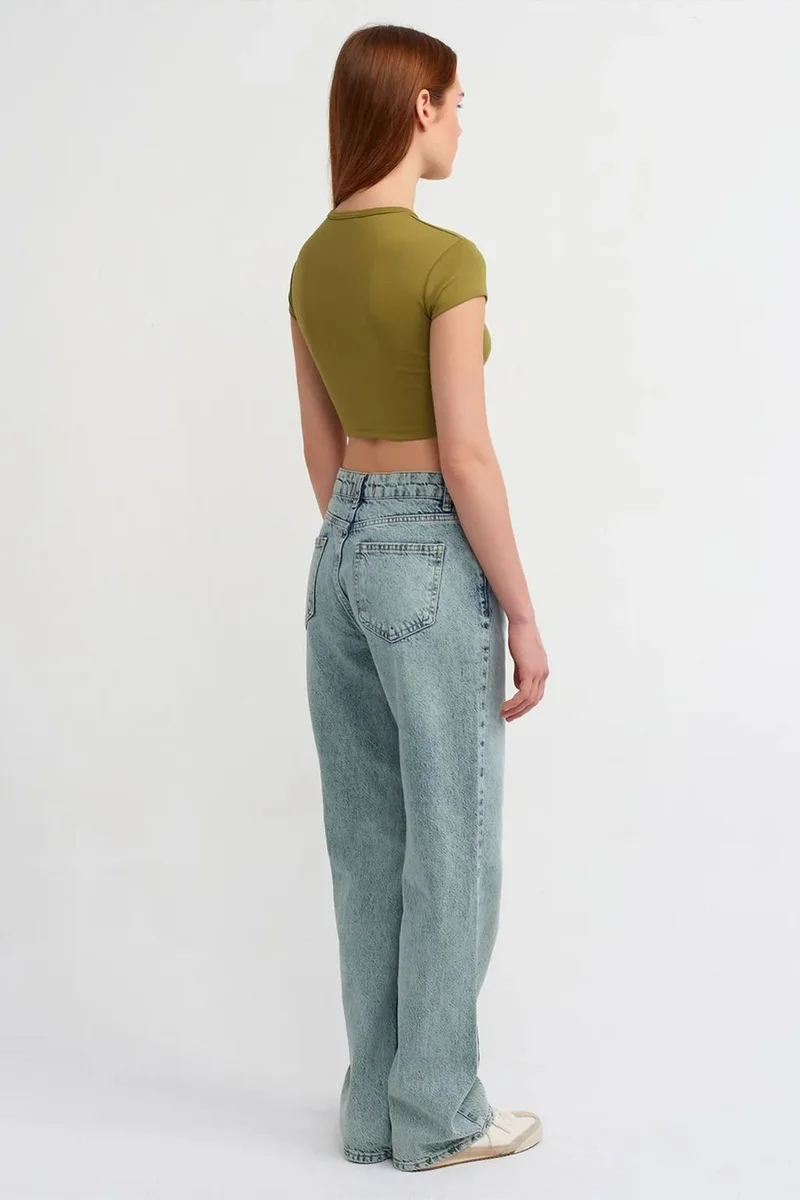 Dilvin Light Blue Denim DILVIN Mid-Waist Straight-Leg Cotton Denim Jeans for Women | Best Price UAE