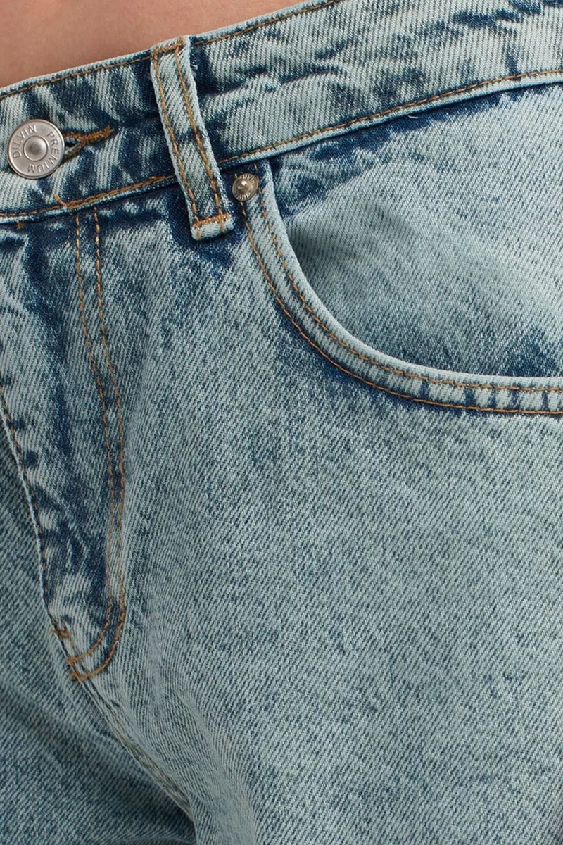 Dilvin Light Blue Denim DILVIN Mid-Waist Straight-Leg Cotton Denim Jeans for Women | Best Price UAE