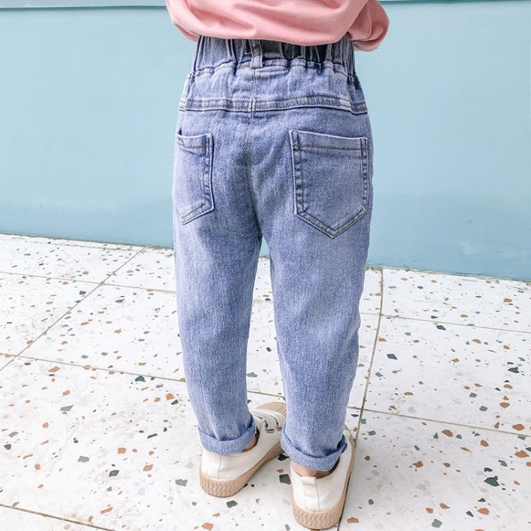 2021 New Children'S Korean Children'S Clothing Girls Fashion Pants Fashion Little Girl Plus Velvet Jeans - Image 5