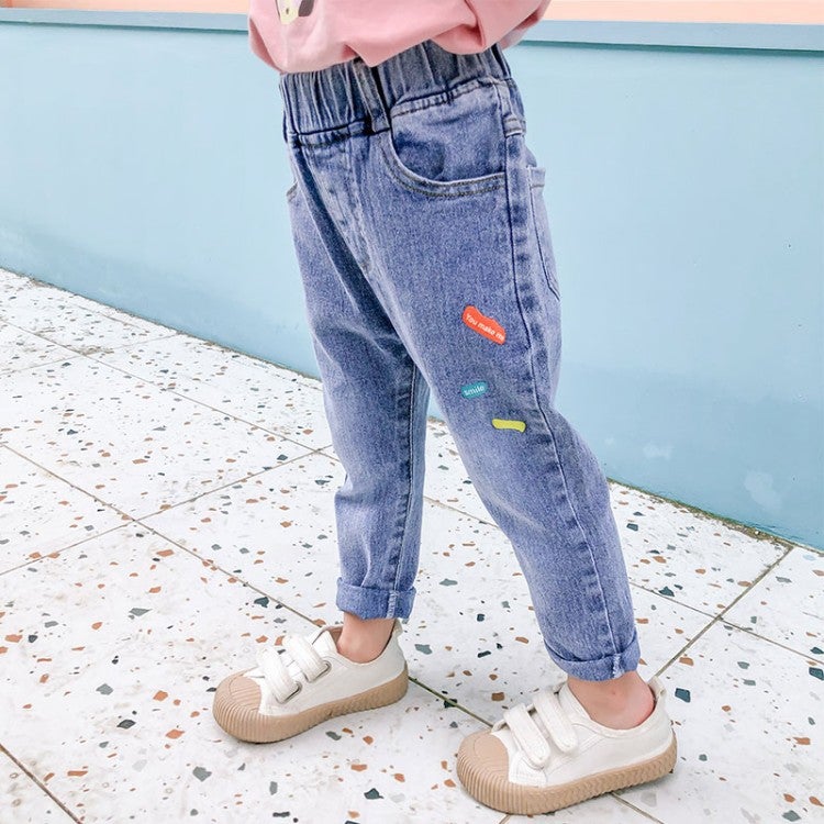 2021 New Children'S Korean Children'S Clothing Girls Fashion Pants Fashion Little Girl Plus Velvet Jeans - Image 3