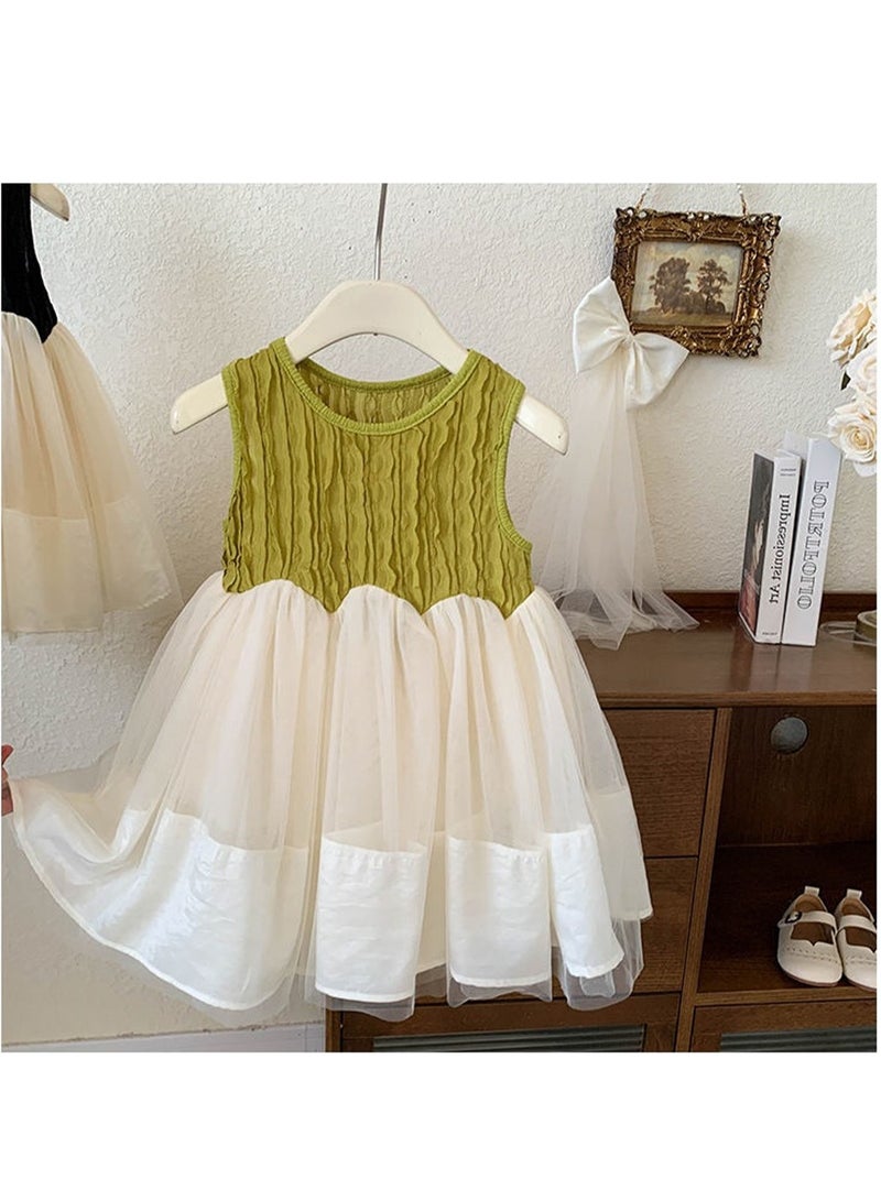 Olive Green Textured Bodice & White Tulle Princess Dress with Bow Veil for Toddler Girls, Perfect for Birthday Parties, Photo Shoots & Special Occasions, Fits Height 90–100 cm (2–3 Y, 12–15 kg), Soft Polyester  - Image 3