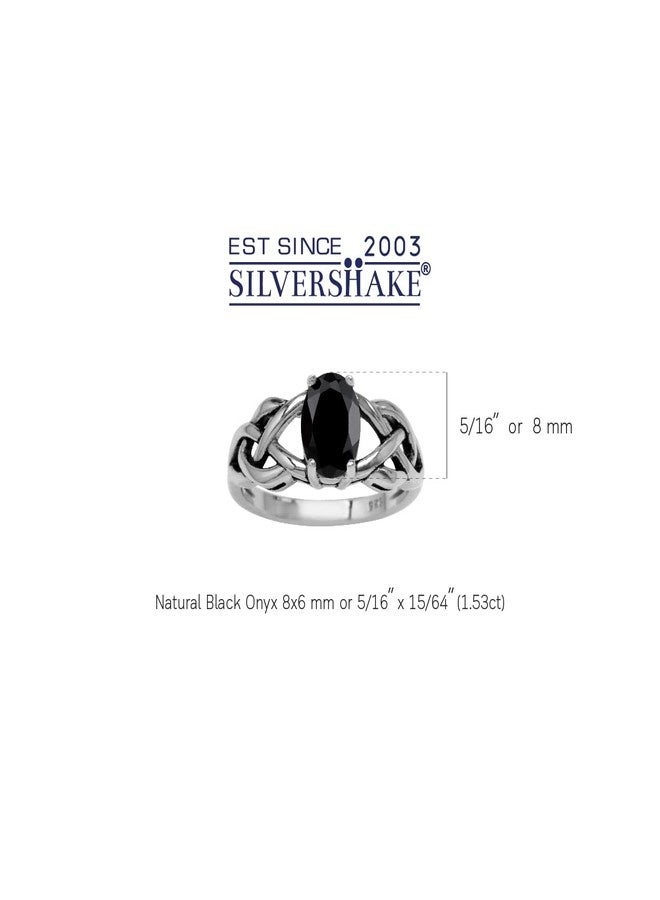 Silvershake 1.5 ct Natural 8X6mm Oval Black Onyx Stone 925 Sterling Silver Celtic Knot Solitaire Ring Jewelry Size 8 - Image 2