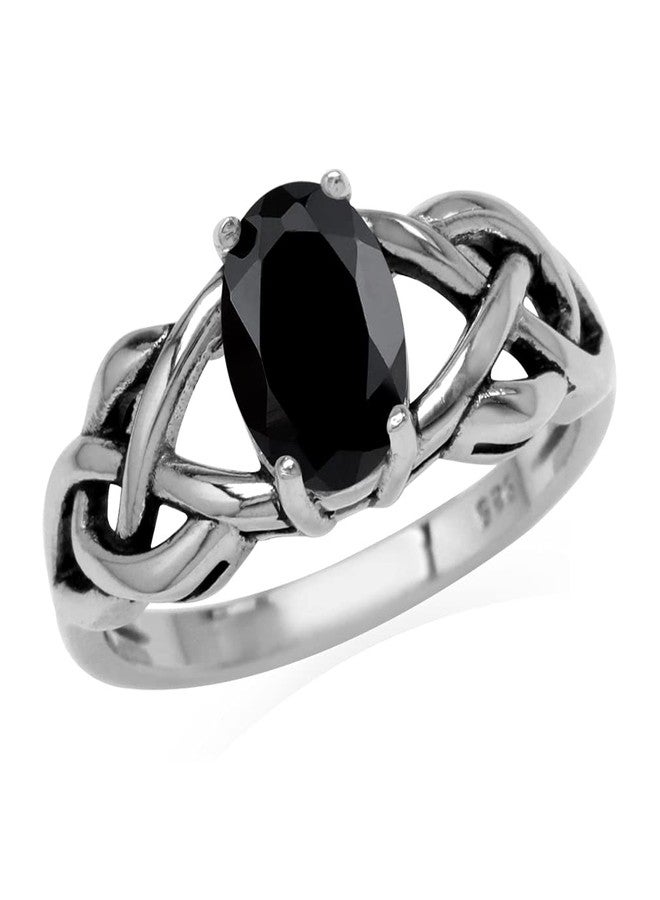 Silvershake 1.5 ct Natural 8X6mm Oval Black Onyx Stone 925 Sterling Silver Celtic Knot Solitaire Ring Jewelry Size 8 - Image 1