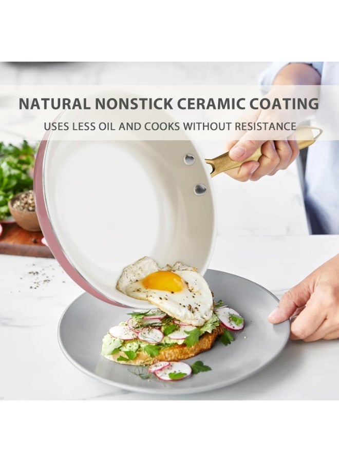 طقم قدور ومقالي غير لاصق - طقم أواني سيراميك مع أدوات الطبخ، طقم أواني مطبخ غير سام، قدور هولندية بغطاء، طقم قدور مع صحن للطهي، مقلاة للتقليب، طقم مقالي للقلي كهدية للطبخ - Image 5