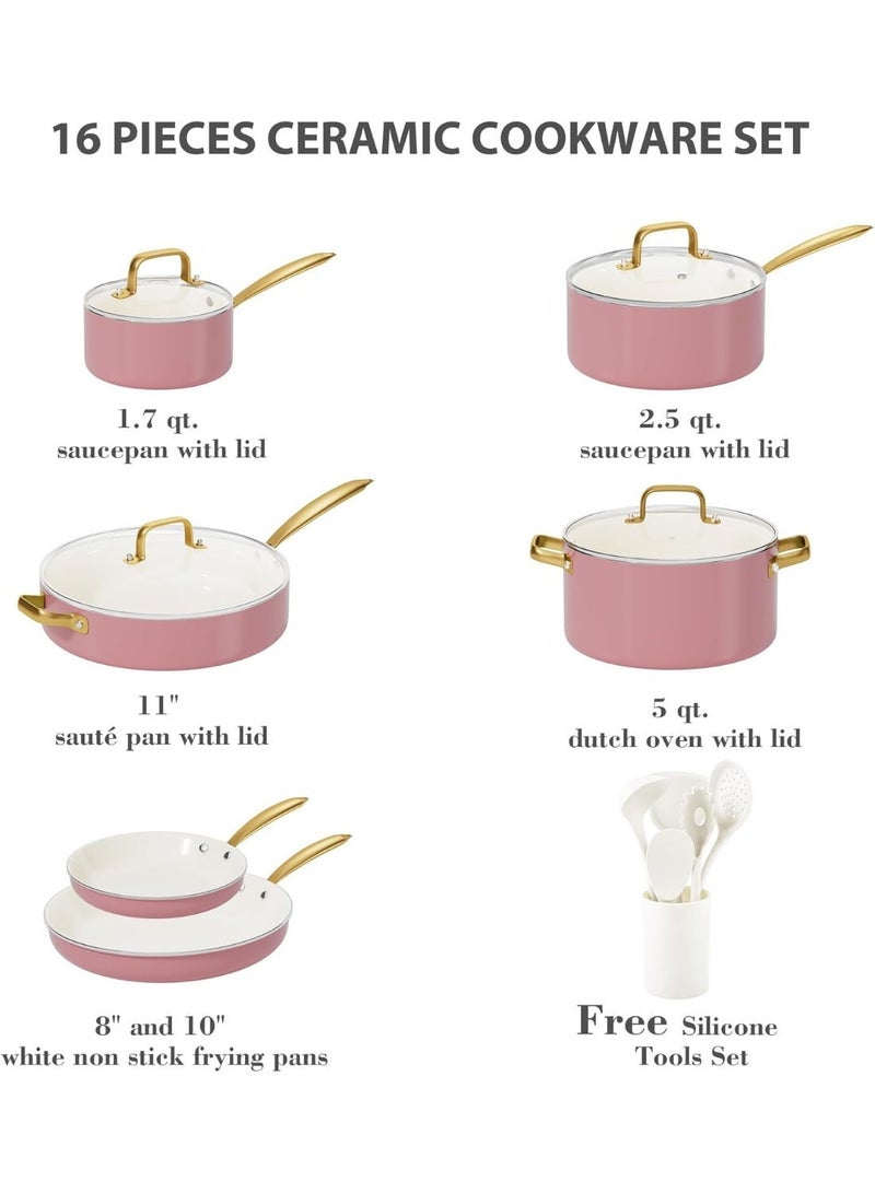 طقم قدور ومقالي غير لاصق - طقم أواني سيراميك مع أدوات الطبخ، طقم أواني مطبخ غير سام، قدور هولندية بغطاء، طقم قدور مع صحن للطهي، مقلاة للتقليب، طقم مقالي للقلي كهدية للطبخ - Image 2