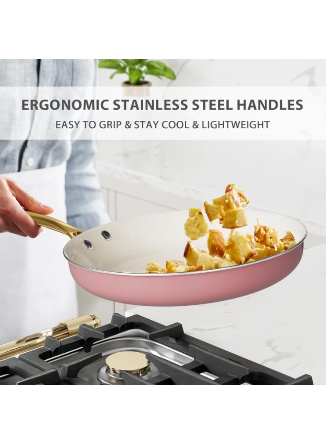 طقم قدور ومقالي غير لاصق - طقم أواني سيراميك مع أدوات الطبخ، طقم أواني مطبخ غير سام، قدور هولندية بغطاء، طقم قدور مع صحن للطهي، مقلاة للتقليب، طقم مقالي للقلي كهدية للطبخ - Image 3