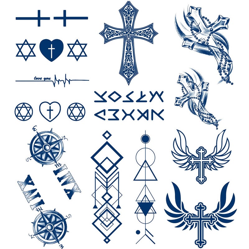 6 Sheets PADOUN Long Lasting Waterproof Temporary Tattoos Cross 100 PlantBased Ink Temporary Tattoo Sticker Map Compass Tatoo Arm Fake Waist Back Tatto Women Men