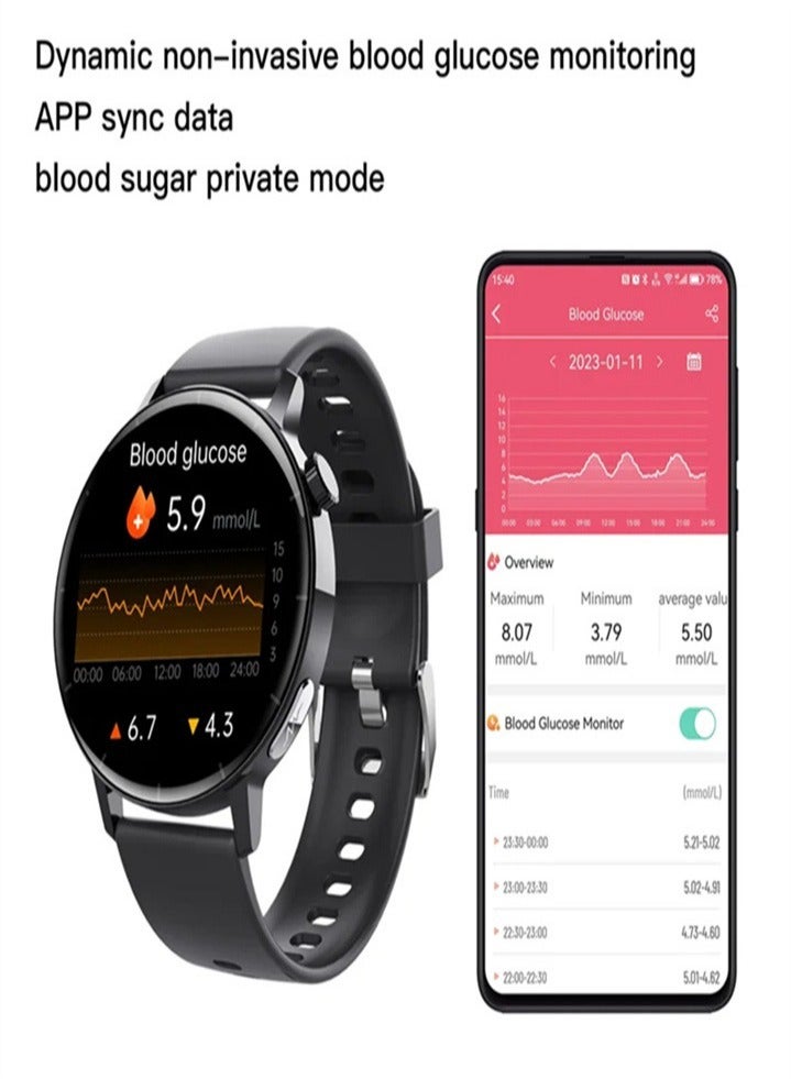 HD round screen smart watch IP67 waterproof, heart rate ECG electrocardiogram blood lipid uric acid monitoring health sports watch (three strap styles optional) 1pc - Image 5