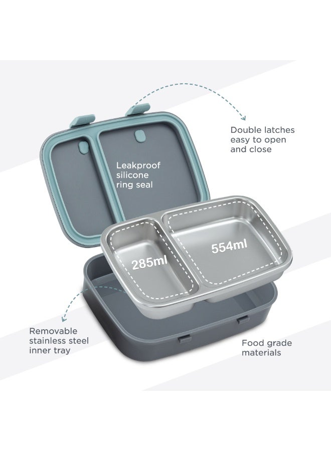 Hydrobrew Personalized Steel Core Bento Stainless Steel Lunch Box – 839ml, 2 Compartment-Graphite - Image 4
