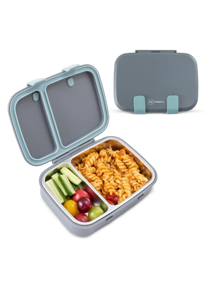 هيدروبرو Hydrobrew Personalized Steel Core Bento Stainless Steel Lunch Box – 839ml, 2 Compartment-Graphite