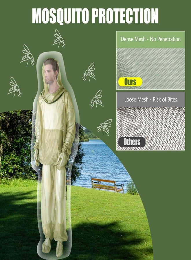 HOMEYA 4-Piece Net Suit L/XL for Men & Women, Full Body Protective Jacket with Zippered Hood, Pants, Gloves & Foot Covers, Ultra-Fine Breathable Mesh, Outdoor Protection for Camping Fishing Gardening Hiking - Image 2