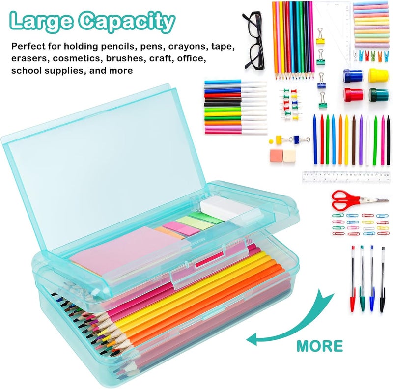 Caja de lápices de plástico de gran capacidad, cajas de lápices de doble capa para niños y adultos, estuche de lápices de colores, caja de lápices duros con tapa a presión para suministros - Image 4
