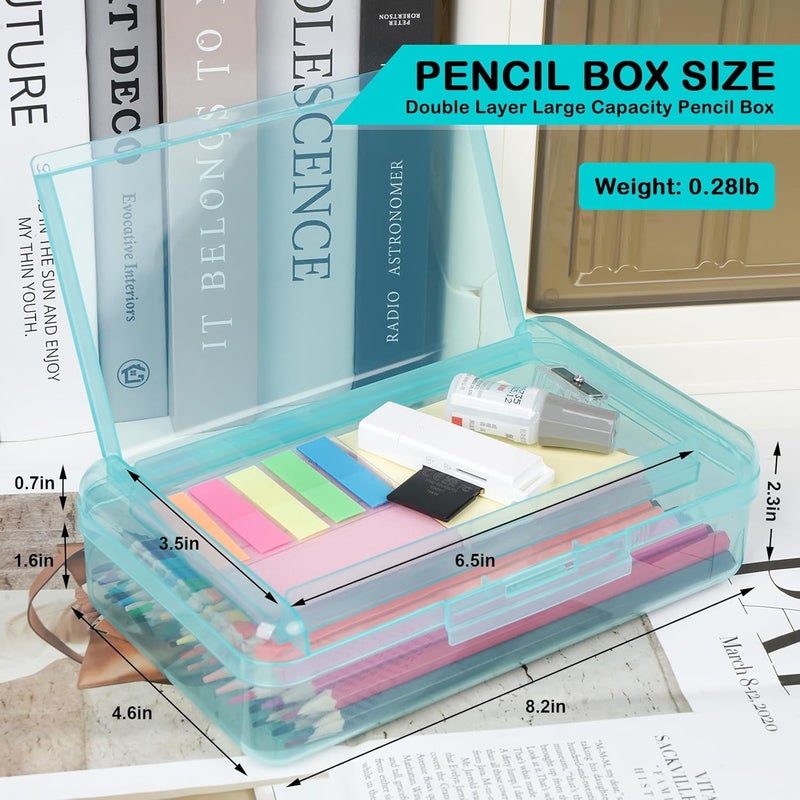 Caja de lápices de plástico de gran capacidad, cajas de lápices de doble capa para niños y adultos, estuche de lápices de colores, caja de lápices duros con tapa a presión para suministros - Image 3