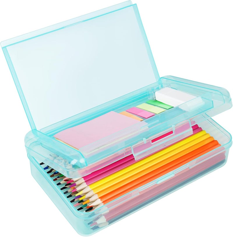 Caja de lápices de plástico de gran capacidad, cajas de lápices de doble capa para niños y adultos, estuche de lápices de colores, caja de lápices duros con tapa a presión para suministros - Image 2