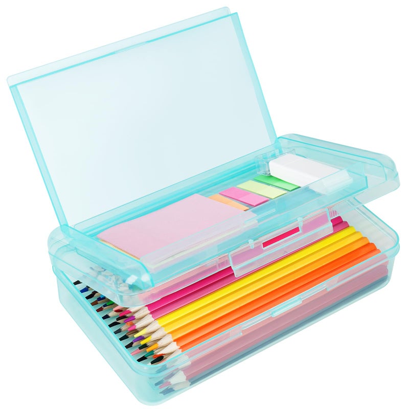 Caja de lápices de plástico de gran capacidad, cajas de lápices de doble capa para niños y adultos, estuche de lápices de colores, caja de lápices duros con tapa a presión para suministros - Image 1