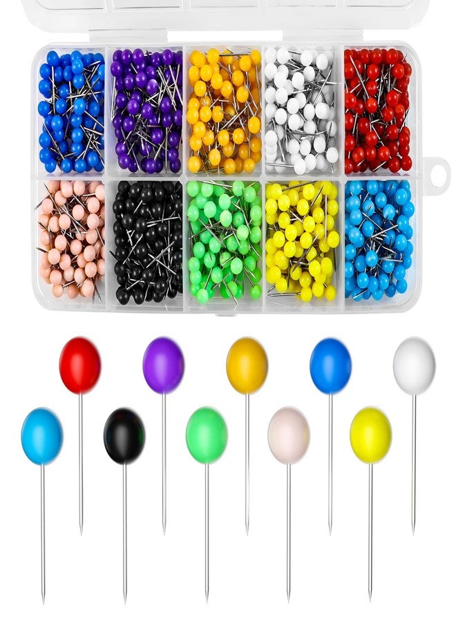 Quadafy 800-Piece Colored Map Pins - 10 Colors for DIY & Cork/ Bulletin Boards, Travel Maps - Image 1
