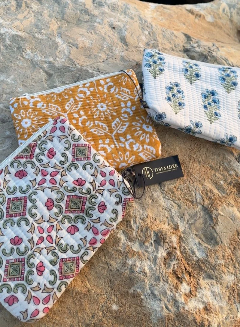 Tohfa Luxe TohfaLuxe Sora Handmade Block Printed Flat Pouch