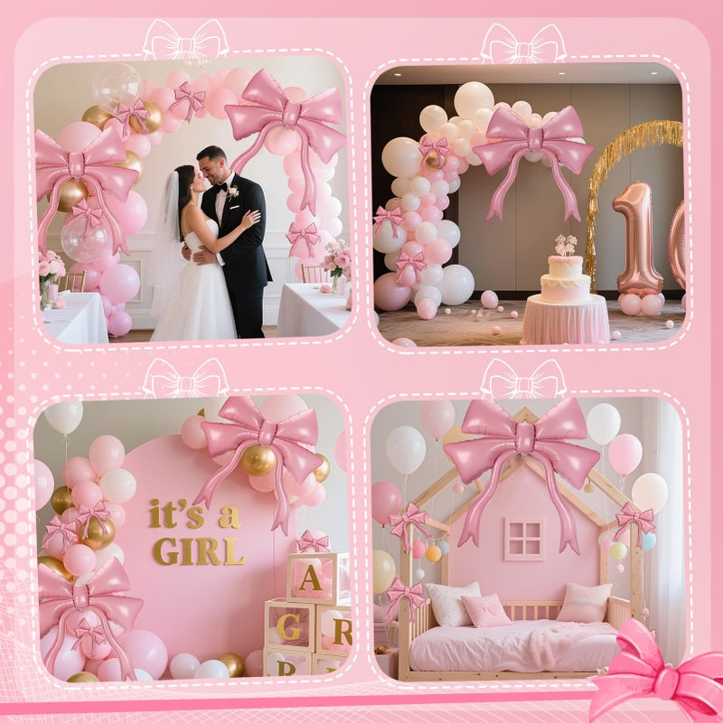Alphatool Pink Bow Balloons - Balloons Party Decorations for Girl Women Birthday Wedding Engagement Bachelorette Baby Shower Coquette Party Supplies (2pcs Large + 4pcs Small) - Image 4