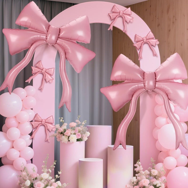 Alphatool Pink Bow Balloons - Balloons Party Decorations for Girl Women Birthday Wedding Engagement Bachelorette Baby Shower Coquette Party Supplies (2pcs Large + 4pcs Small) - Image 1