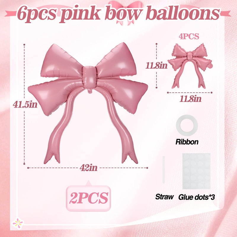 Alphatool Pink Bow Balloons - Balloons Party Decorations for Girl Women Birthday Wedding Engagement Bachelorette Baby Shower Coquette Party Supplies (2pcs Large + 4pcs Small) - Image 5