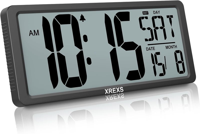 XREXS Large Digital Wall Clock, 13.46'' Large LCD Display Wall Digital Clock, Digital Alarm Clocks for Bedroom Home Decor, Calendar Clock with Time/Calendar/Temperature Display (Batteries Included) - Image 1