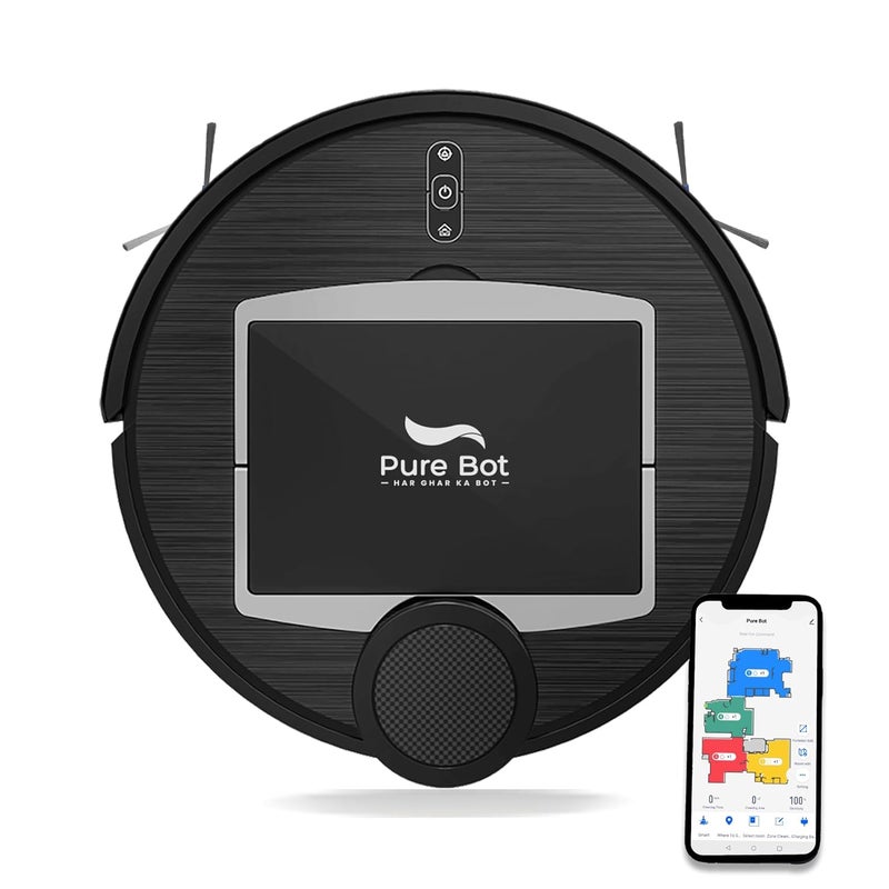 Pure Bot مكنسة روبوتية كلاسيكية 2 في 1 من بيور بوت GB مع خاصية المسح 3000PA شفط بطارية 5200mAh زمن تشغيل 200 دقيقة نظام ملاحة ليزرية شحن ذاتي متوافقة مع أليكسا وجوجل باللون الأسود - Image 1