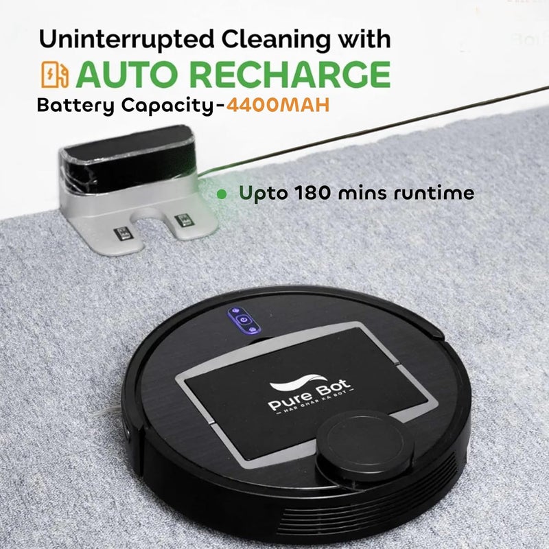 Pure Bot مكنسة روبوتية كلاسيكية 2 في 1 من بيور بوت GB مع خاصية المسح 3000PA شفط بطارية 5200mAh زمن تشغيل 200 دقيقة نظام ملاحة ليزرية شحن ذاتي متوافقة مع أليكسا وجوجل باللون الأسود - Image 5