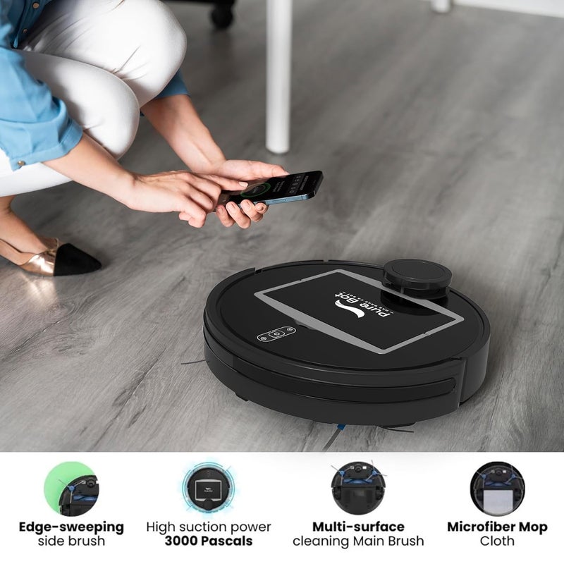 Pure Bot مكنسة روبوتية كلاسيكية 2 في 1 من بيور بوت GB مع خاصية المسح 3000PA شفط بطارية 5200mAh زمن تشغيل 200 دقيقة نظام ملاحة ليزرية شحن ذاتي متوافقة مع أليكسا وجوجل باللون الأسود - Image 2