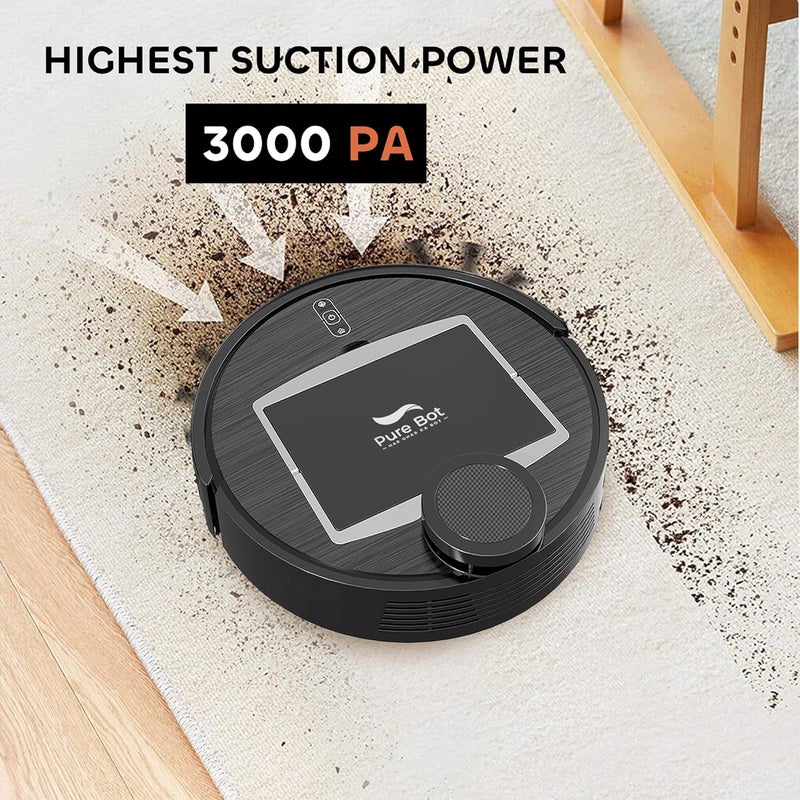 Pure Bot مكنسة روبوتية كلاسيكية 2 في 1 من بيور بوت GB مع خاصية المسح 3000PA شفط بطارية 5200mAh زمن تشغيل 200 دقيقة نظام ملاحة ليزرية شحن ذاتي متوافقة مع أليكسا وجوجل باللون الأسود - Image 4