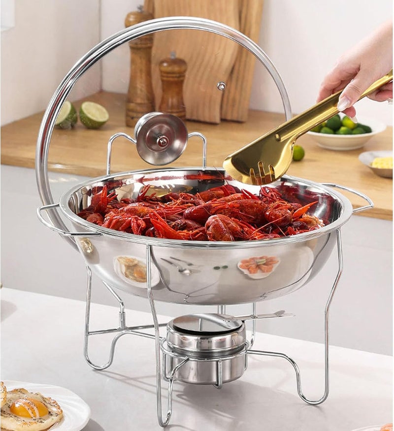 Haofy Round Chafing Dishes for Buffet Set Stainless Steel Food Warmer with Glass Lid Fuel Container Suitable for Weddings Hotels Catering Events Restaurants Banquet Halls Home Parties (3.5L) - Image 4