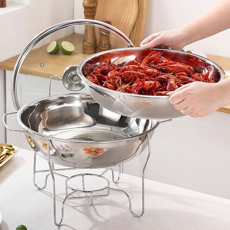 Haofy Round Chafing Dishes for Buffet Set Stainless Steel Food Warmer with Glass Lid Fuel Container Suitable for Weddings Hotels Catering Events Restaurants Banquet Halls Home Parties (3.5L) - Image 2