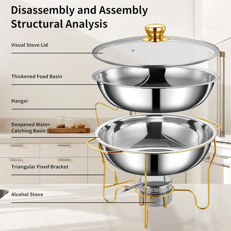 Haofy Round Chafing Dishes for Buffet Set Stainless Steel Food Warmer with Glass Lid Fuel Container Suitable for Weddings Hotels Catering Events Restaurants Banquet Halls Home Parties (3.5L) - Image 3