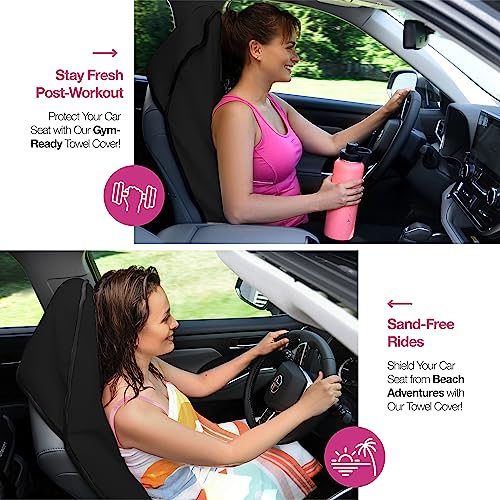 lebogner Car Seat Towel Cover for Post Gym Workout, Running, Swimming, and Hiking, 2 Pack Universal Fit Anti-Slip Waterproof Sweating Bucket Seat Protector for Cars, SUVs and Trucks, Black - Image 3