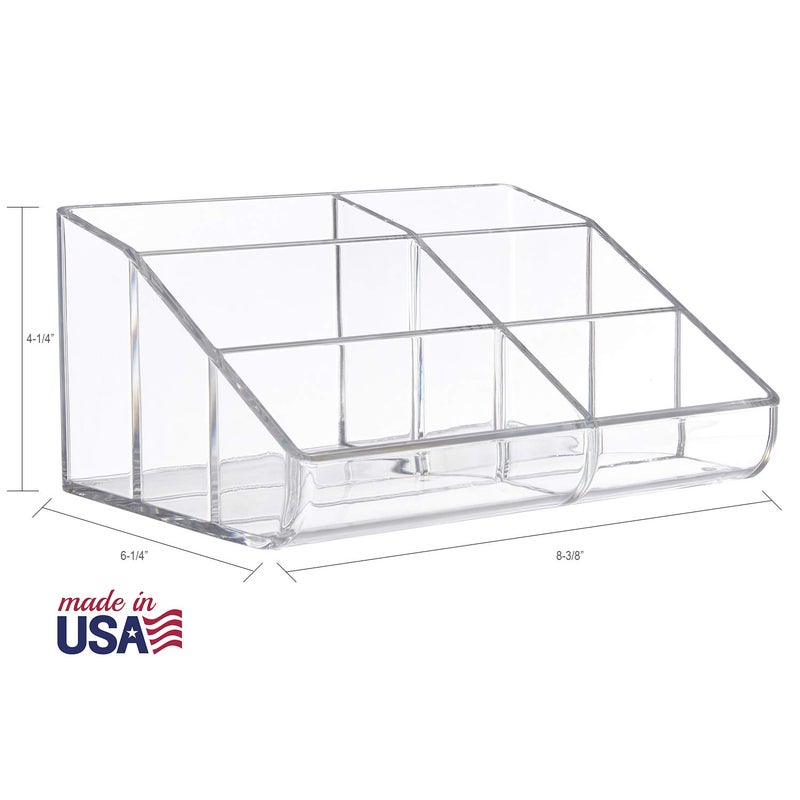 STORi Clear Plastic Vanity Makeup Organizer | 6-Compartment Holder for Brushes, Eyeshadow Palettes, & Beauty Supplies | Curved Front Design | Made in USA - Image 5