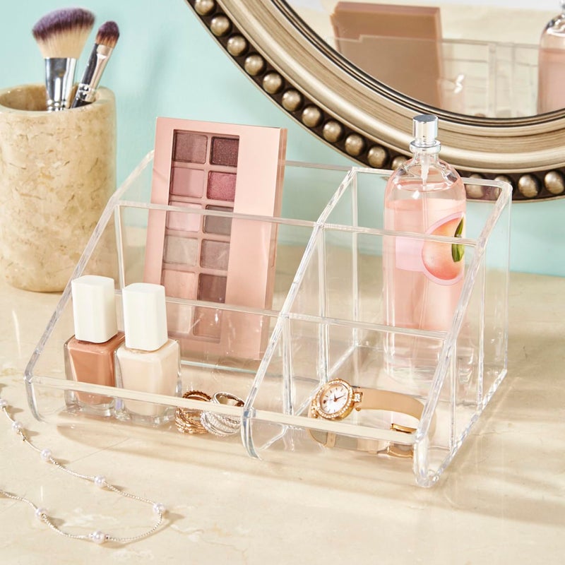 STORi Clear Plastic Vanity Makeup Organizer | 6-Compartment Holder for Brushes, Eyeshadow Palettes, & Beauty Supplies | Curved Front Design | Made in USA - Image 3