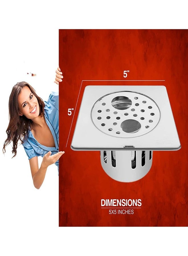 Bath Bliss BATHBLISS Stainless Steel 5"x5" Holly Square Double Hole with Anti-Cockroach Water Drain Lock Jali for Bathroom & Kitchen (Pack of 2) - Image 5