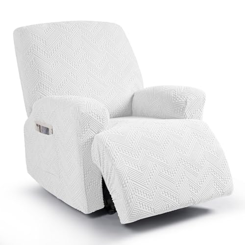 Ruaozz Recliner Sofa Covers Recliner Chair Covers Recliner Covers for Reclining Chair with Pockets Washable Furniture Protector with Elastic Bottom (1 Seater, Ivory) - Image 1