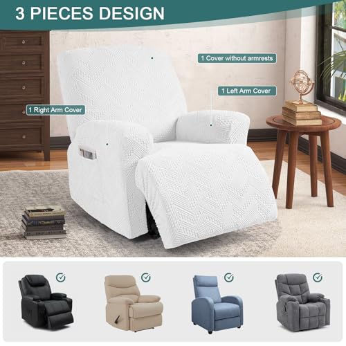 Ruaozz Recliner Sofa Covers Recliner Chair Covers Recliner Covers for Reclining Chair with Pockets Washable Furniture Protector with Elastic Bottom (1 Seater, Ivory) - Image 4