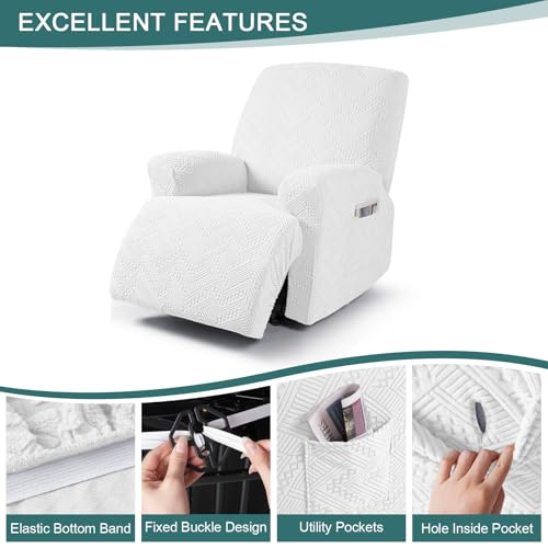 Ruaozz Recliner Sofa Covers Recliner Chair Covers Recliner Covers for Reclining Chair with Pockets Washable Furniture Protector with Elastic Bottom (1 Seater, Ivory) - Image 5