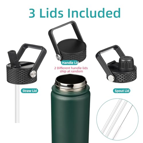 Konokyo 22oz Stainless Steel Bottles with 3 Lids Sport Insulated Water Bottle,Army Green - Image 3