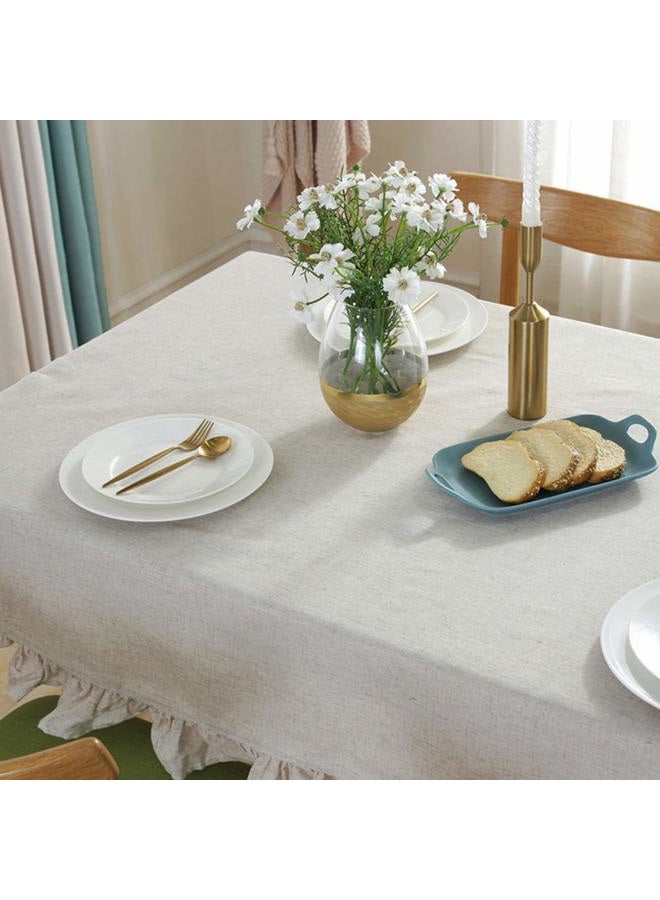 AMZALI Cotton Linen Tablecloth Flounces Fabric Dust-Proof Table Cover for Kitchen Dinner Picnic Table Cloth Tabletop Buffet Home Decoration (Rectangle/Oblong, 55 x 102 Inch, Linen) - Image 4