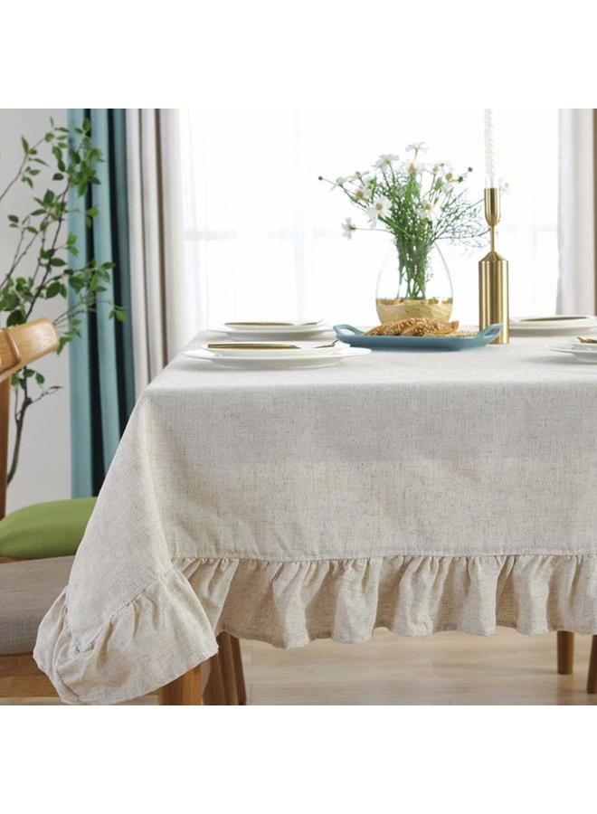 AMZALI Cotton Linen Tablecloth Flounces Fabric Dust-Proof Table Cover for Kitchen Dinner Picnic Table Cloth Tabletop Buffet Home Decoration (Rectangle/Oblong, 55 x 102 Inch, Linen) - Image 1